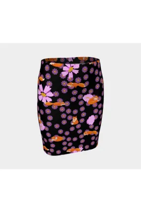 Fox and Flowers Fitted Skirt