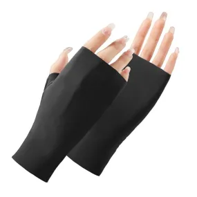 Ladies Sunscreen Gloves Half Finger Ice Silk Gloves,Style: Linked Finger(Black)