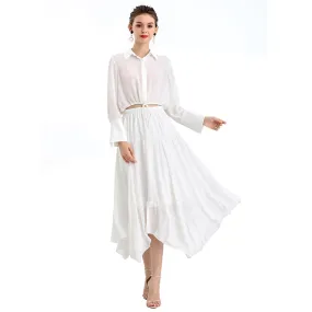 S068-10 Women solid asymmetric panelled long flare handkerchief skirt