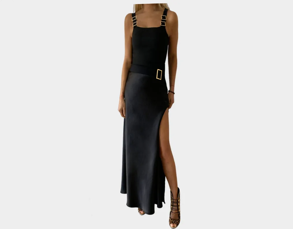 11. Tuxedo Black tie Long High Slit Skirt - The Milano Si