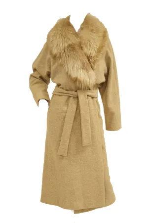 1970s Bill Blass Plush Fox Collar Wool Wrap Coat for Neiman Marcus