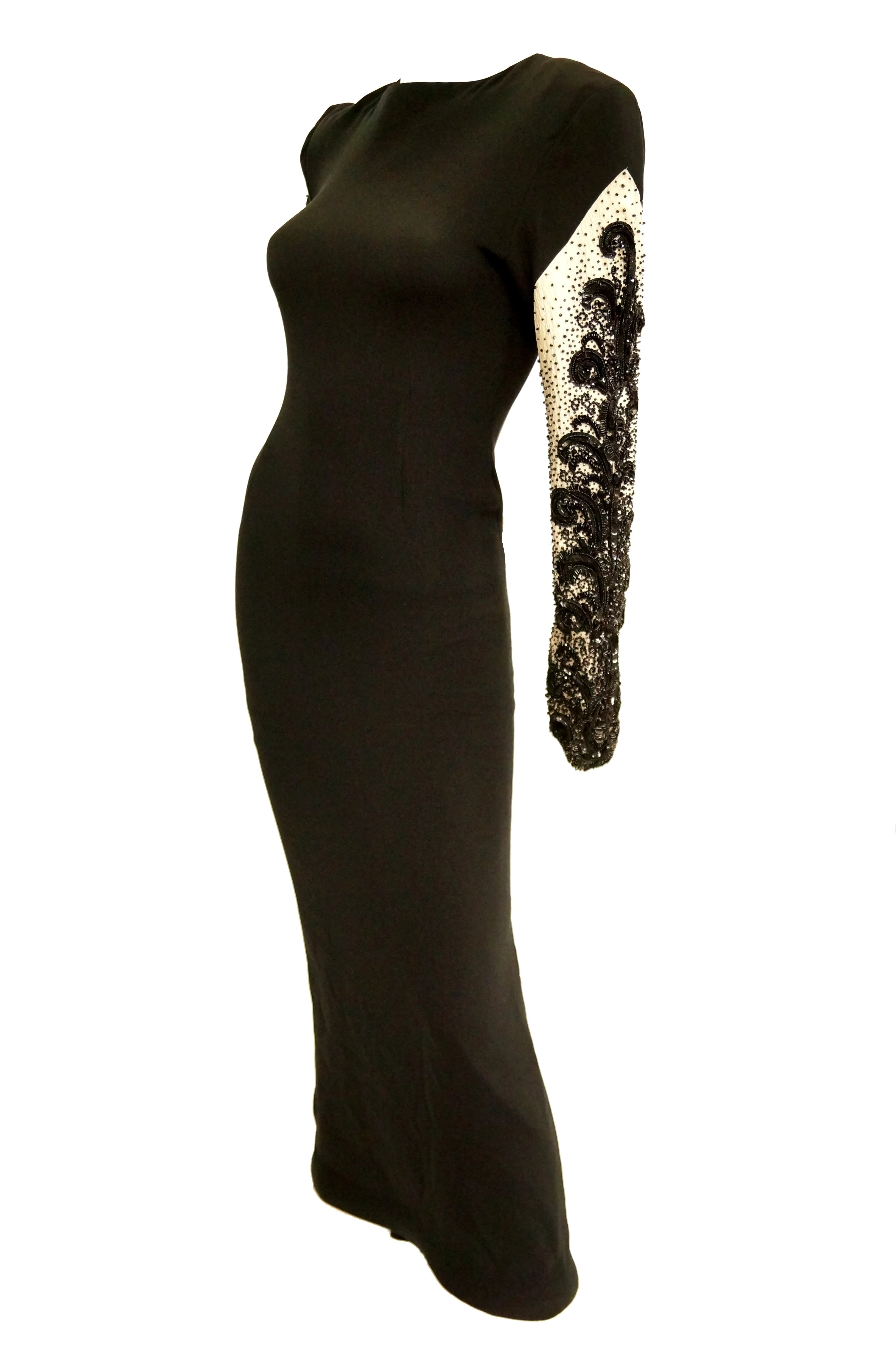 1980s Bill Blass Couture Black and White Beaded Evening Dress