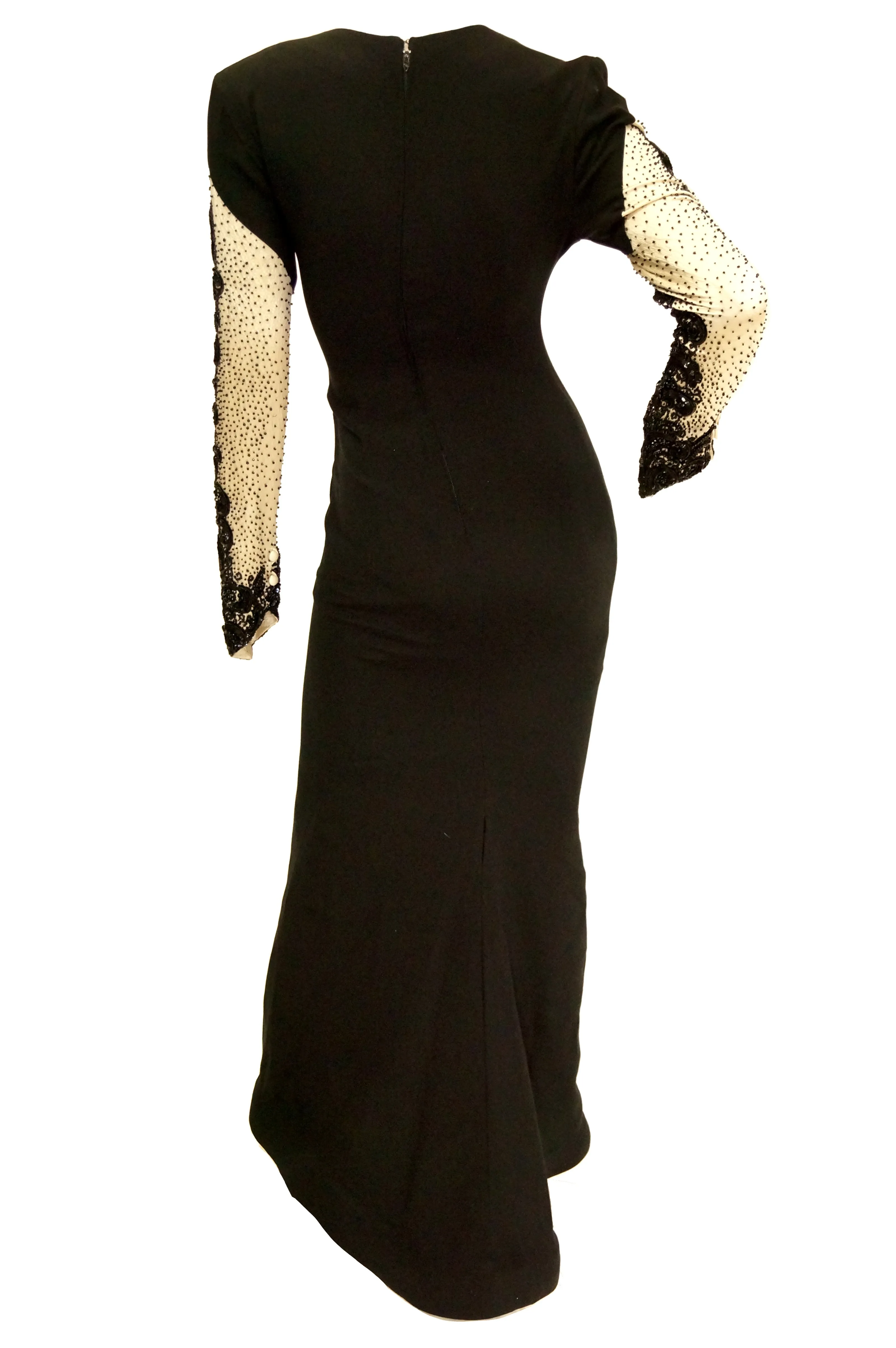 1980s Bill Blass Couture Black and White Beaded Evening Dress