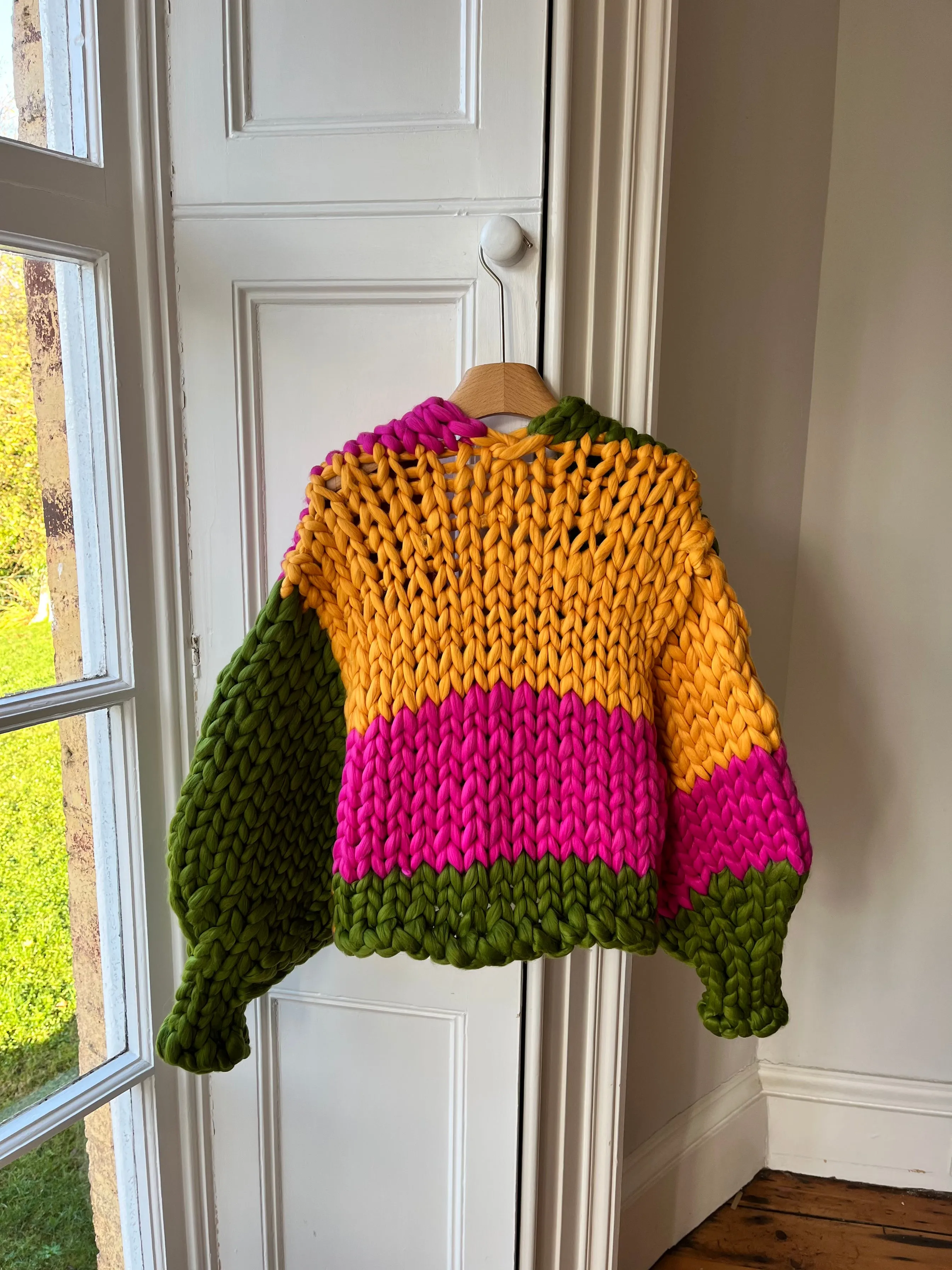 1of3 Olive, Pink and Amber Colossal Knit Cardigan (Sample)