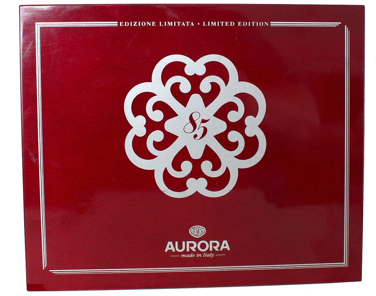 2004 AURORA 85TH ANNIVERSARY LIMITED EDITION STERLING SILVER & RED MARBLED FOUNTAIN PEN NEVER INKED