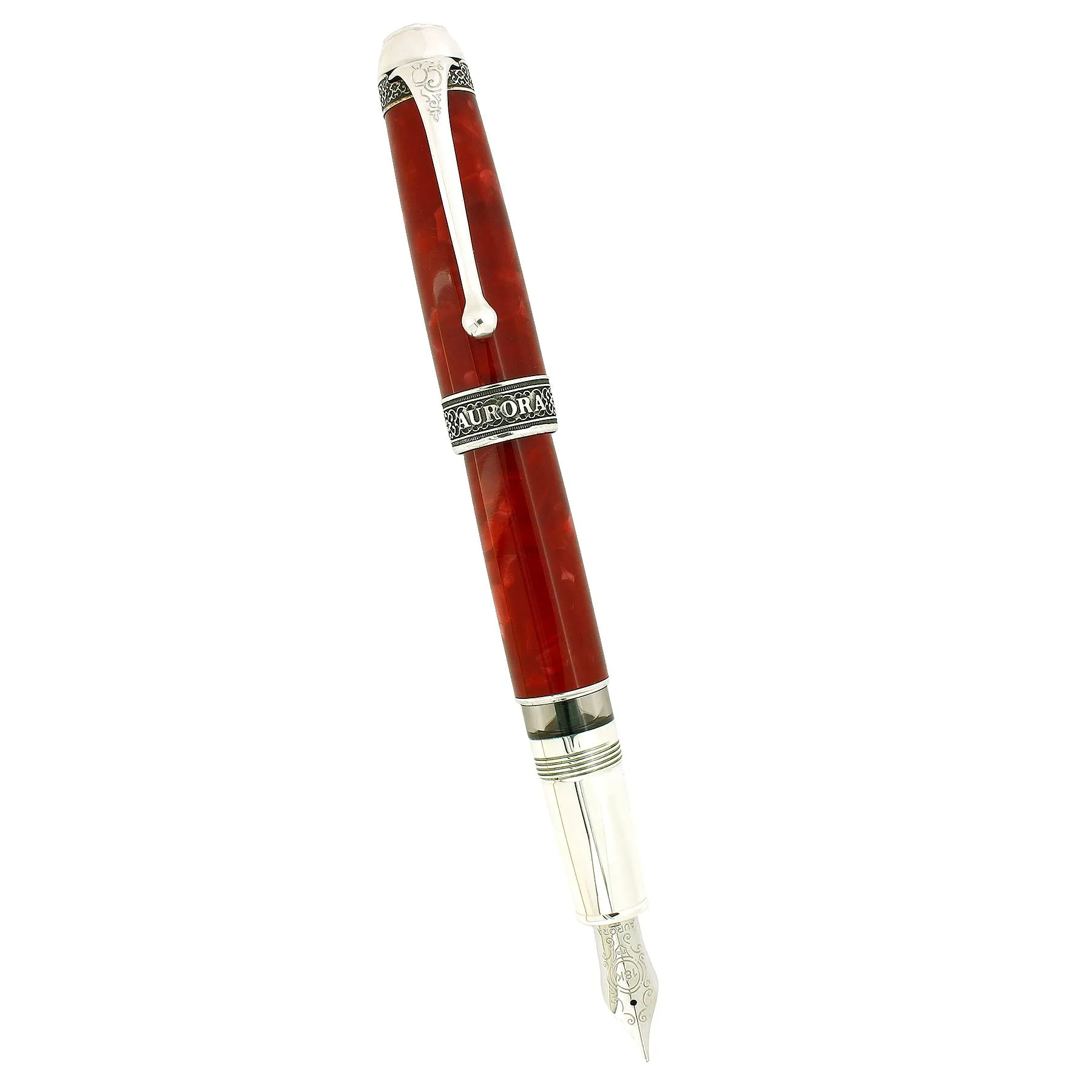 2004 AURORA 85TH ANNIVERSARY LIMITED EDITION STERLING SILVER & RED MARBLED FOUNTAIN PEN NEVER INKED