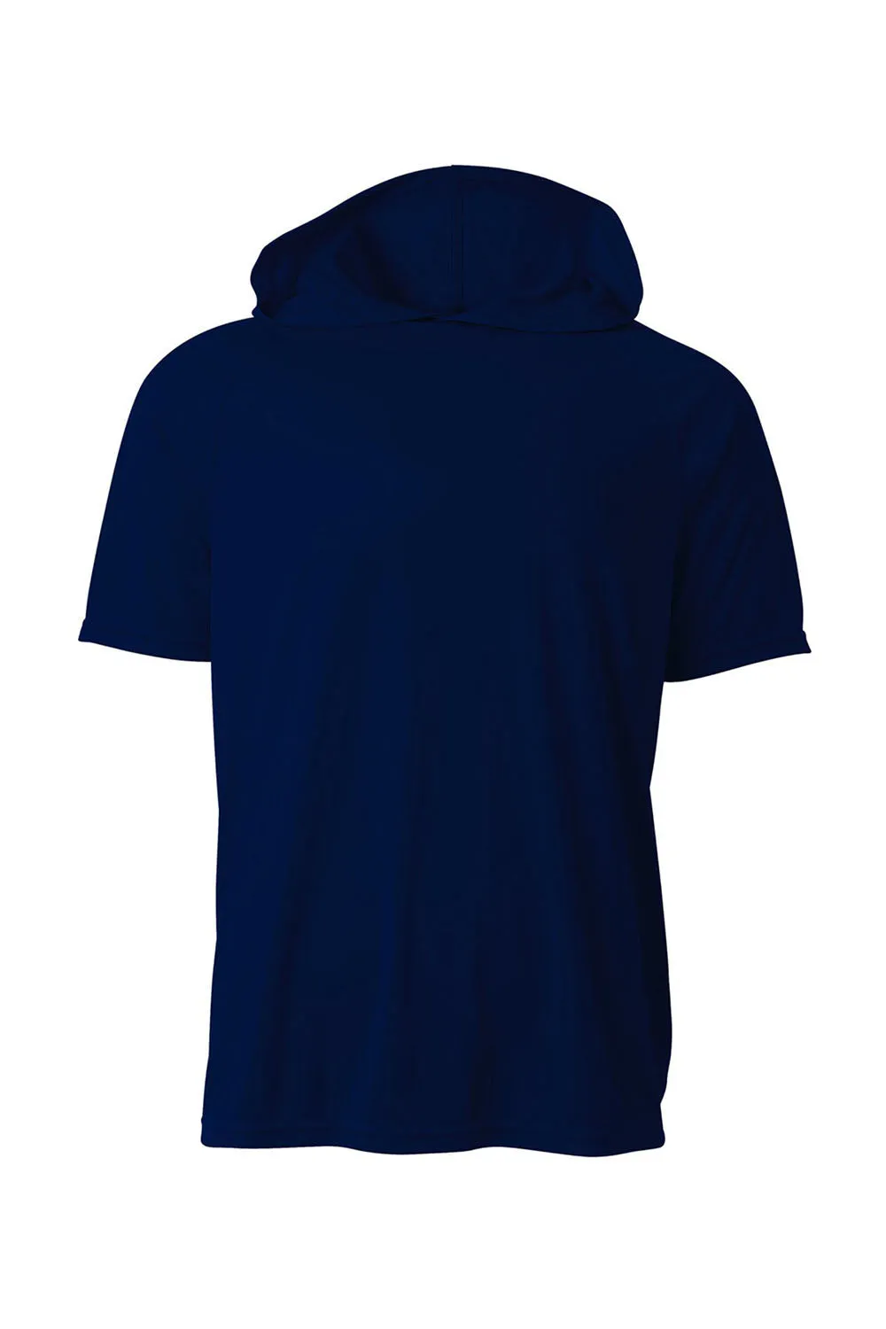 A4 Mens Performance Moisture Wicking Short Sleeve Hooded T-Shirt Hoodie - Navy Blue