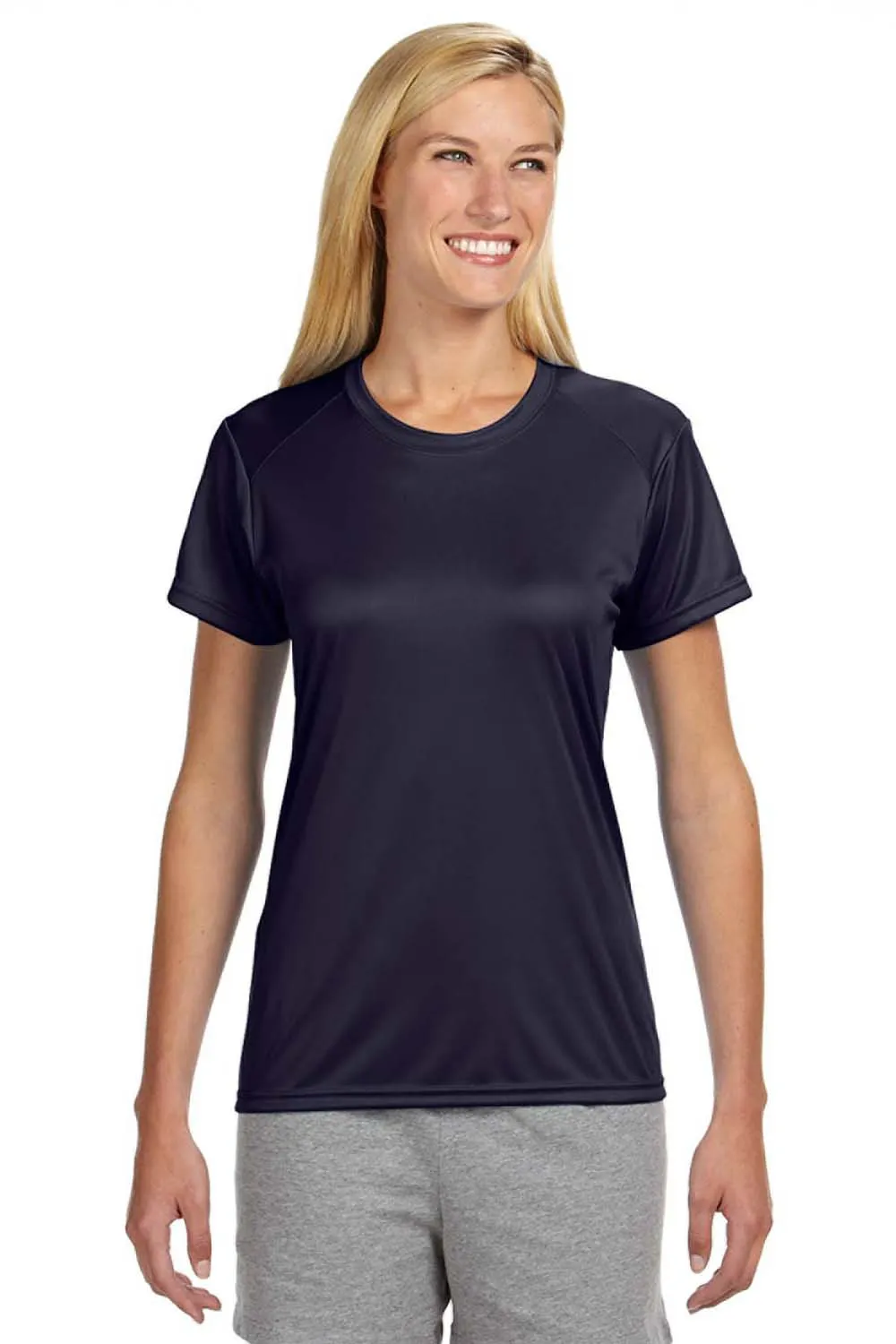 A4 Womens Performance Moisture Wicking Short Sleeve Crewneck T-Shirt - Navy Blue