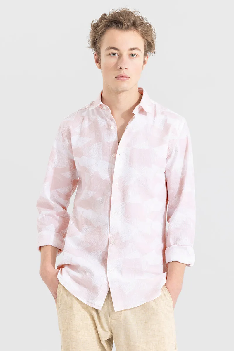 Abstract Patch Pink Seersucker Shirt