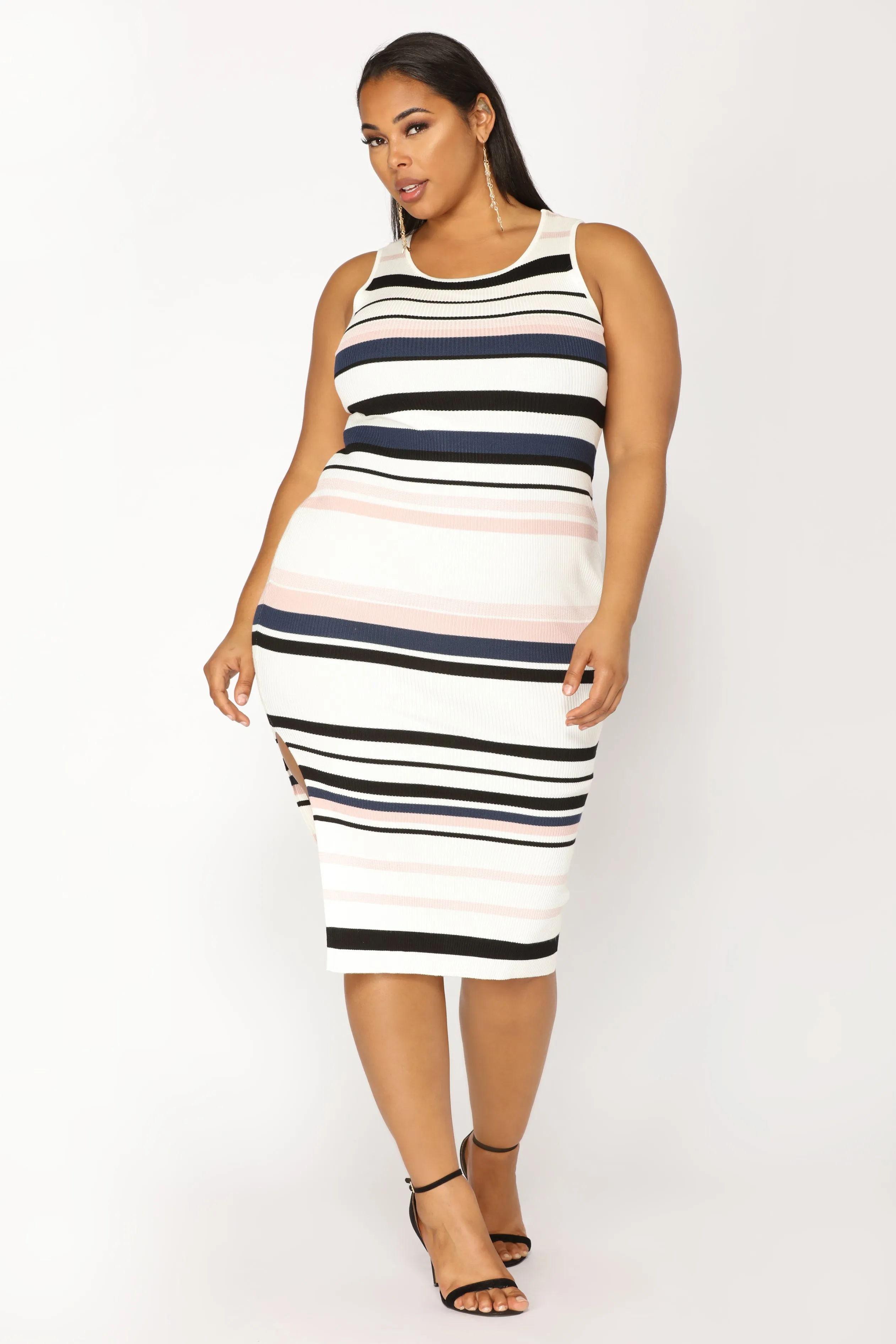 Amily Stripe Dress - Ivory/Blush