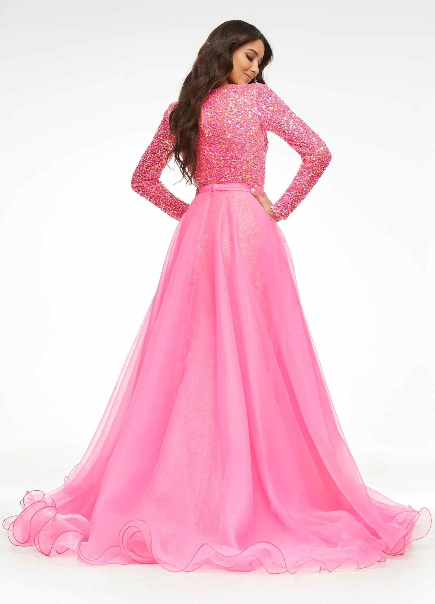 Ashley Lauren 1740 Size 8, 10 Hot Pink Organza Overskirt Wire Hem Pageant Prom Wear Layers