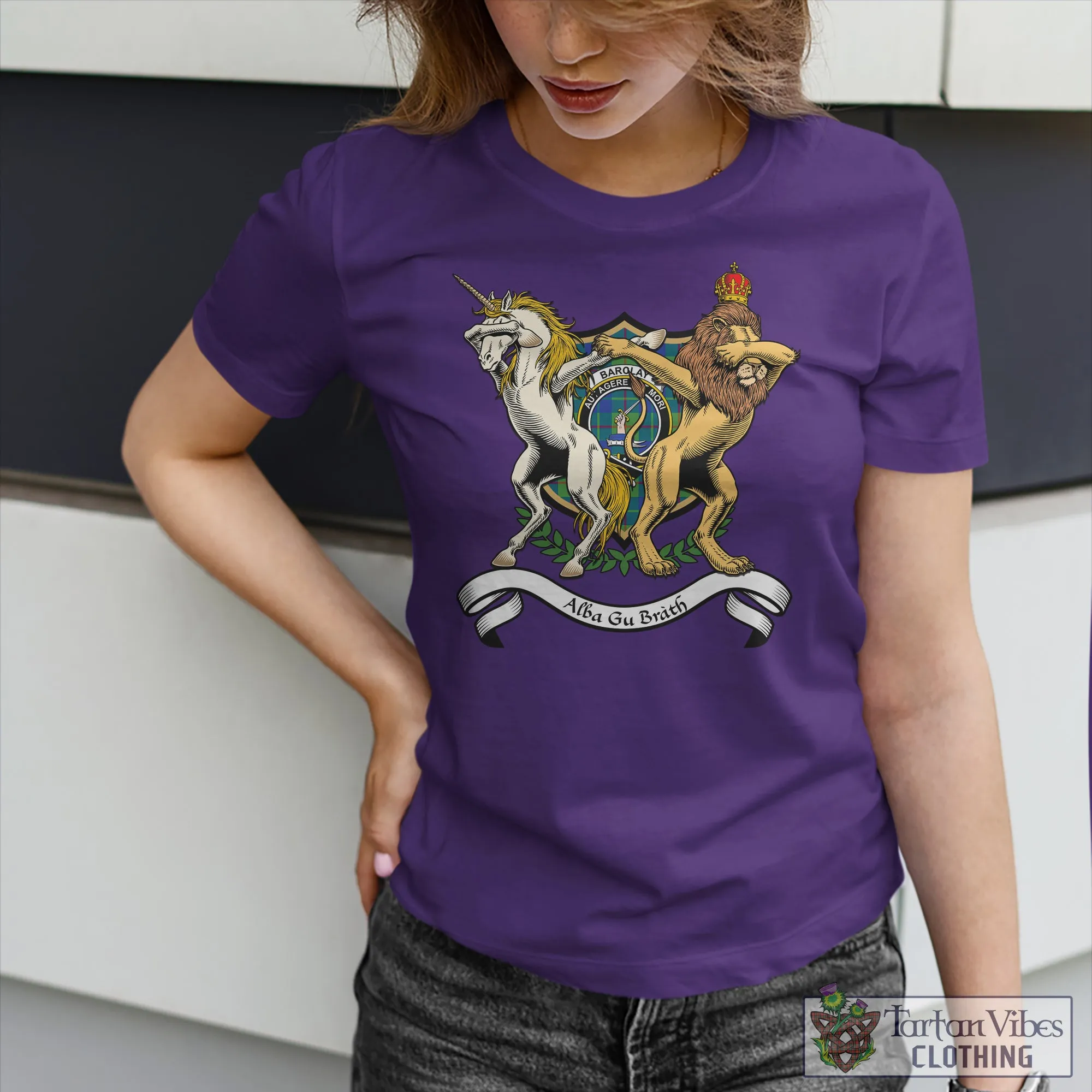 Barclay Hunting Ancient Family Crest Cotton Women's T-Shirt with Scotland Royal Coat Of Arm Funny Style