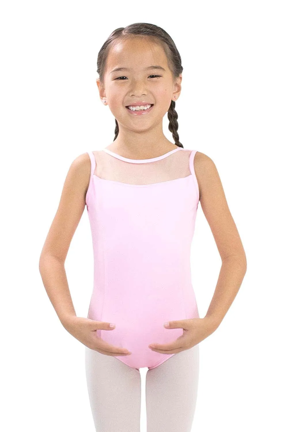 Basic Moves BM5887GN Child Boat Neck Mesh Insert V-Back  Leotard