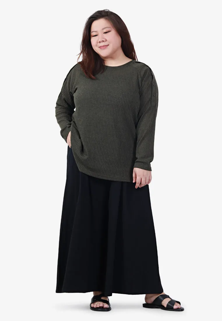 Baxter Knitted Button Vaccine-Friendly Top - Army Green