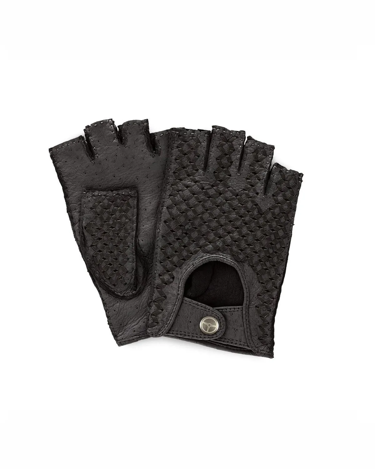 BESPOKE - Fingerless Peccary Leather Driving Gloves - Black/Black