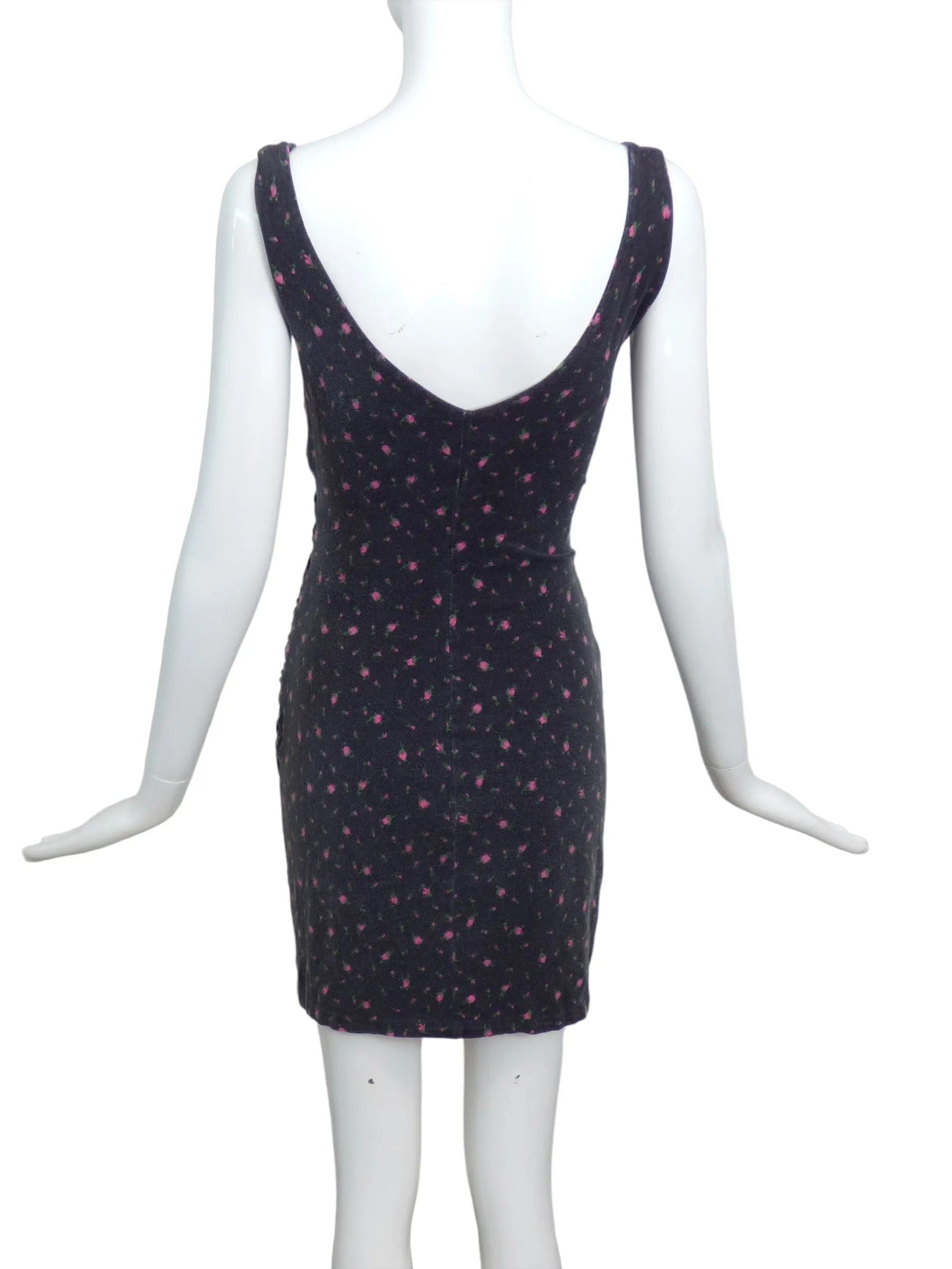 BETSEY JOHNSON-1980s floral Knit Wiggle Dress, Size-Small