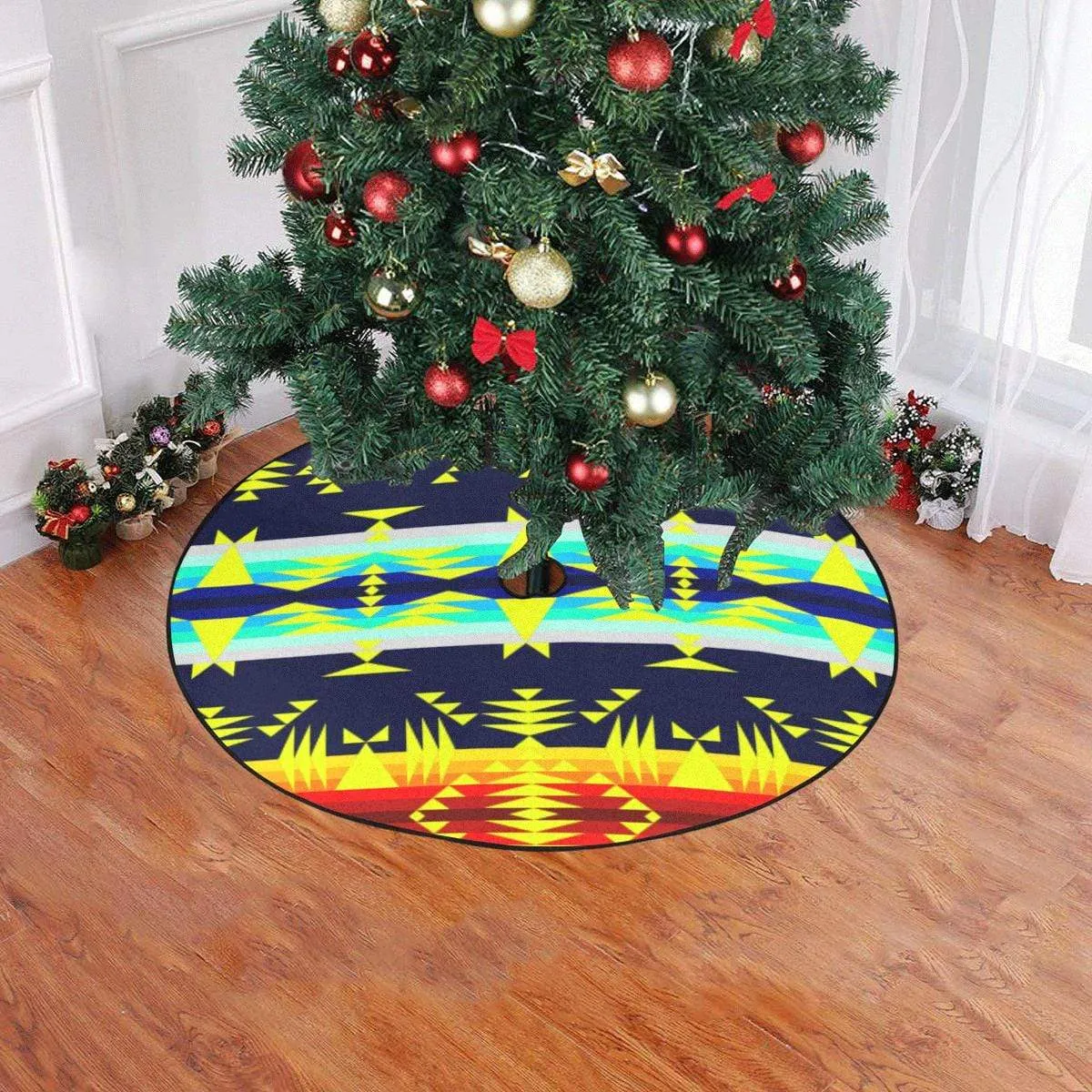 Between the Mountains Navy Yellow Christmas Tree Skirt 47" x 47"