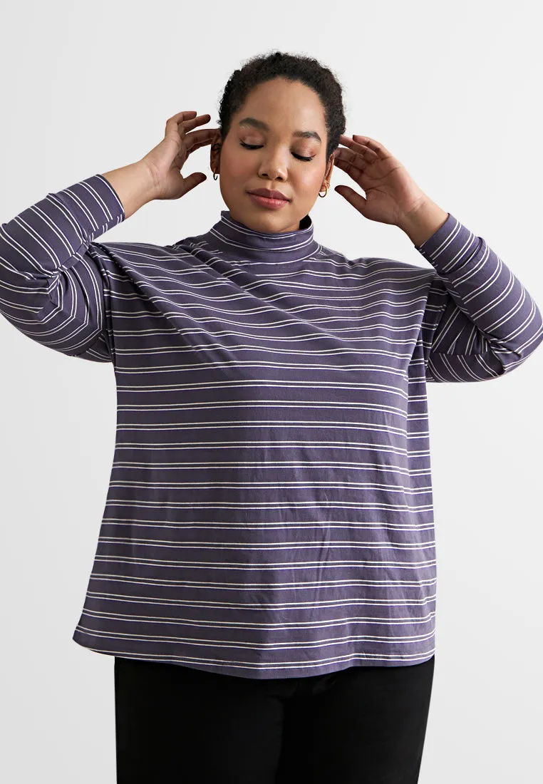 Billie Cotton High Neck Stripes Jumper Tee