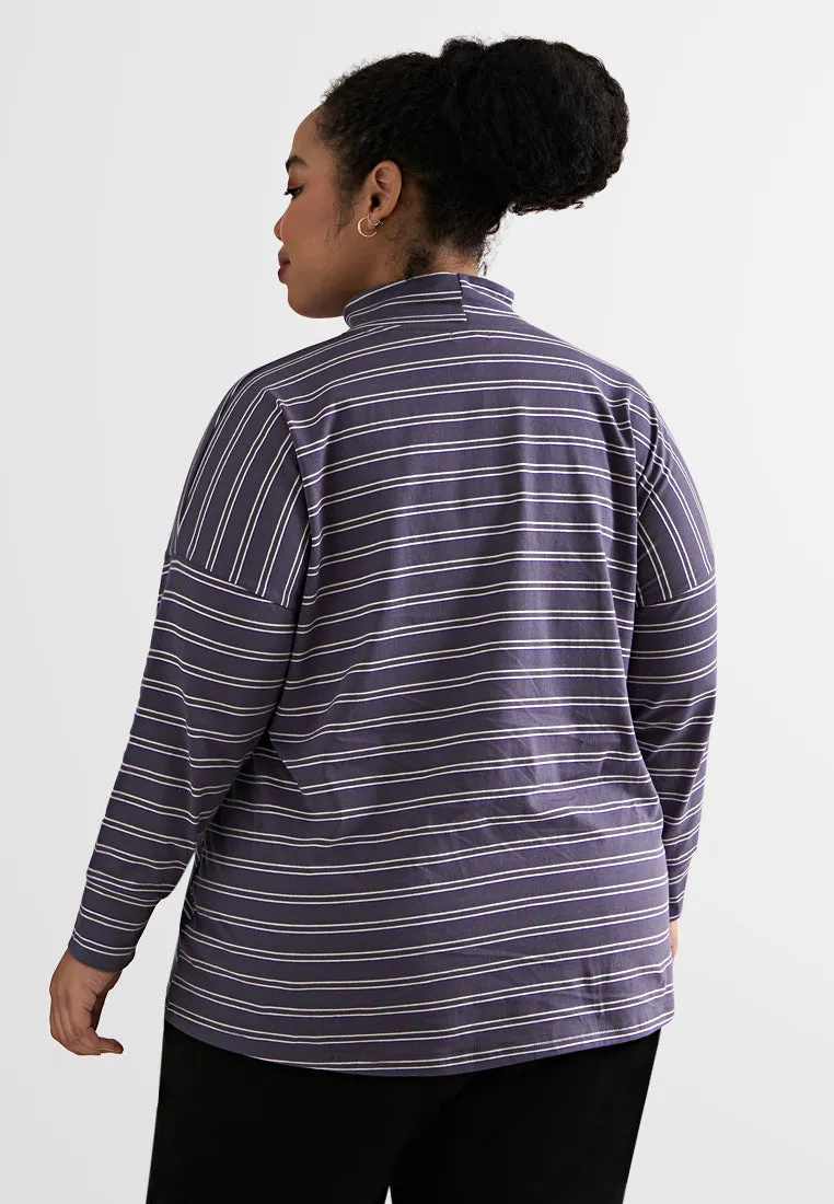 Billie Cotton High Neck Stripes Jumper Tee