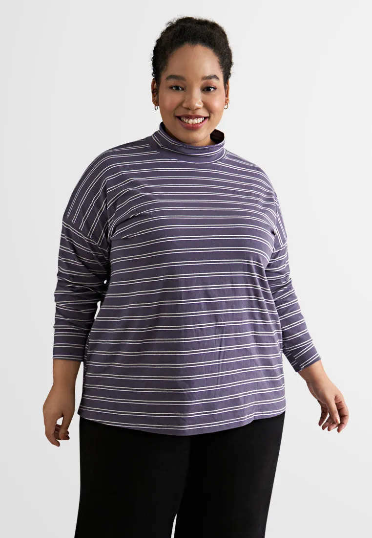 Billie Cotton High Neck Stripes Jumper Tee