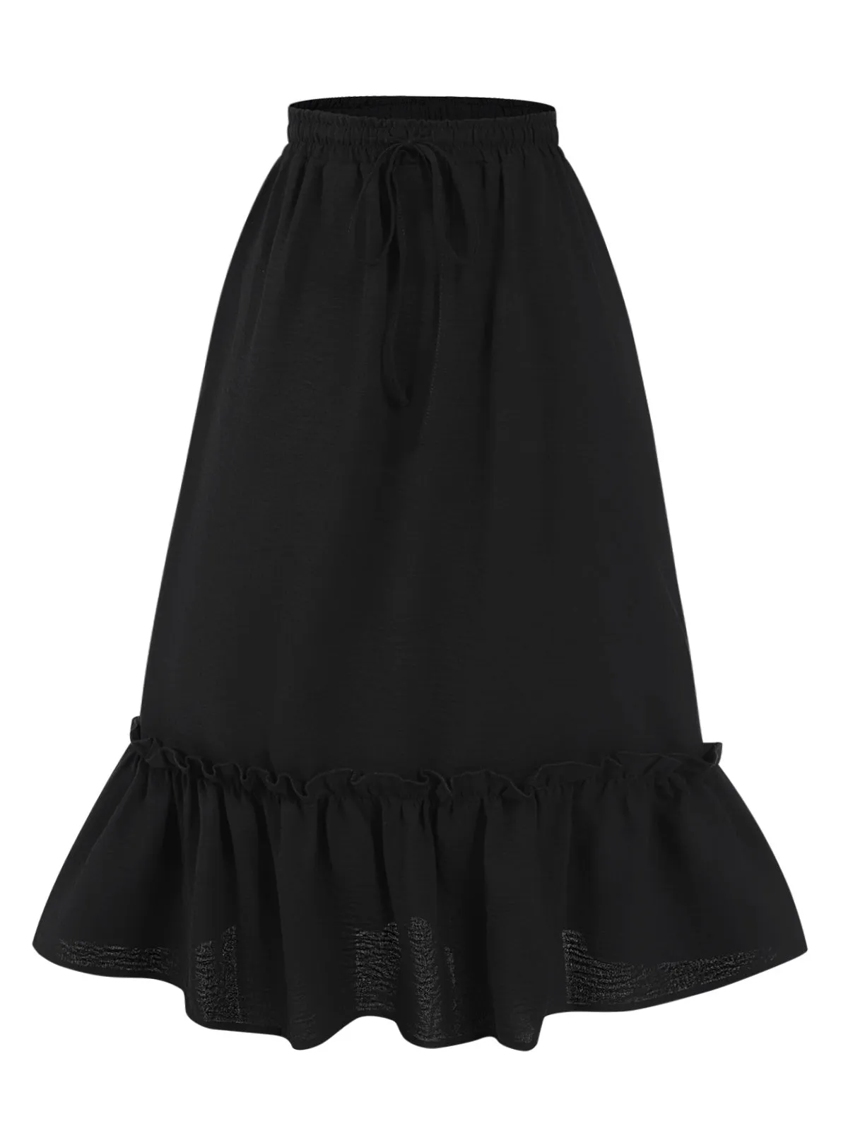 Black 1950s Solid Pleated Pockets Skirt