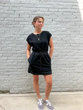 Black Drawstring Athleisure Dress