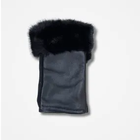 Black Fingerless Gloves with a Faux Fur Trim