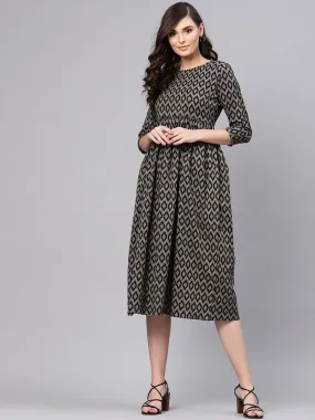 Black Ikat Gathered Dress