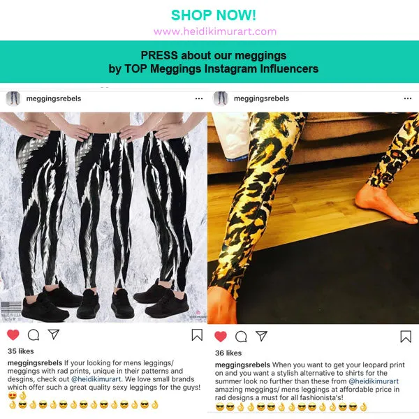 Black Tiger Striped Print Meggings, Sexy Animal Print Designer Men's Leggings-Made in USA