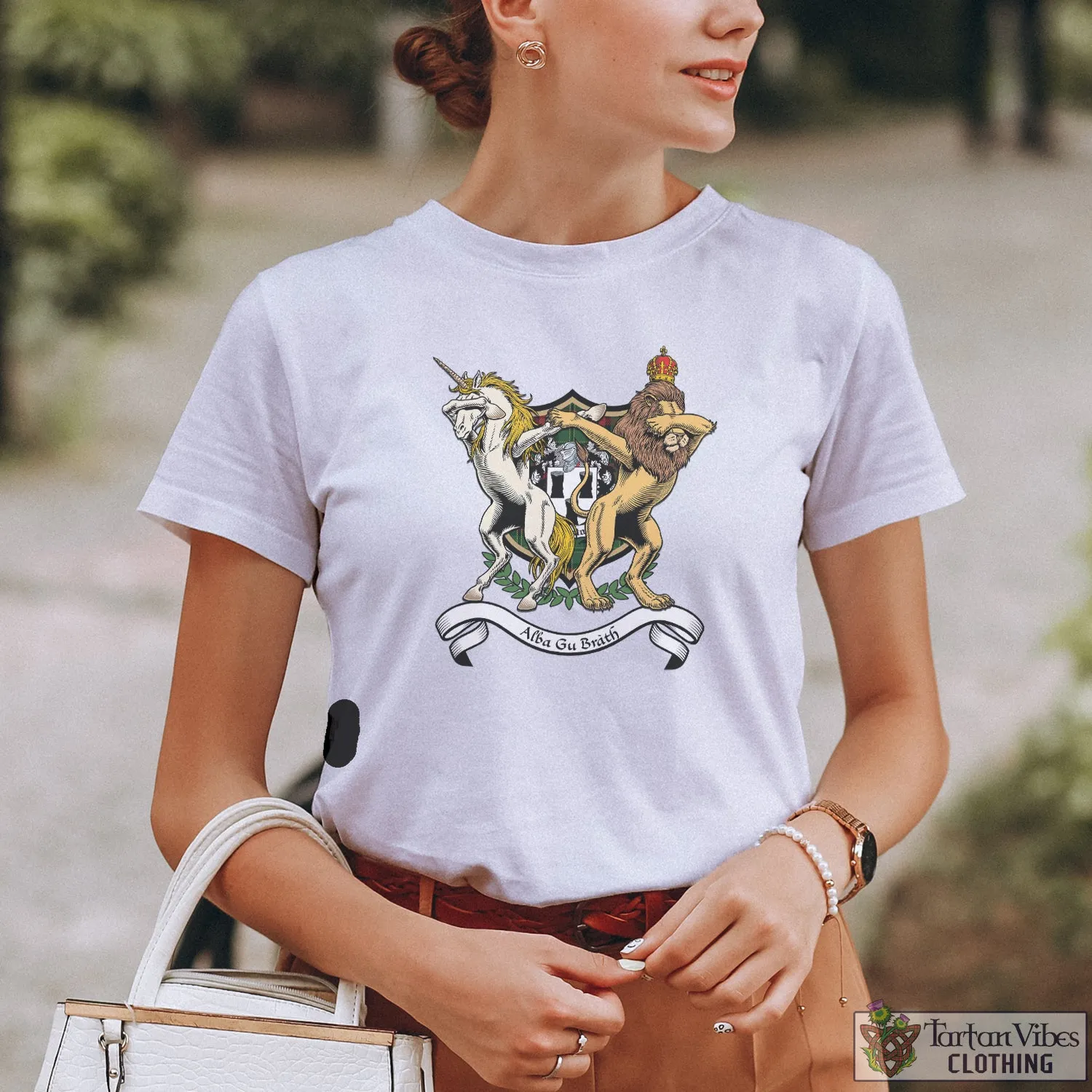 Blackstock Hunting Family Crest Cotton Women's T-Shirt with Scotland Royal Coat Of Arm Funny Style