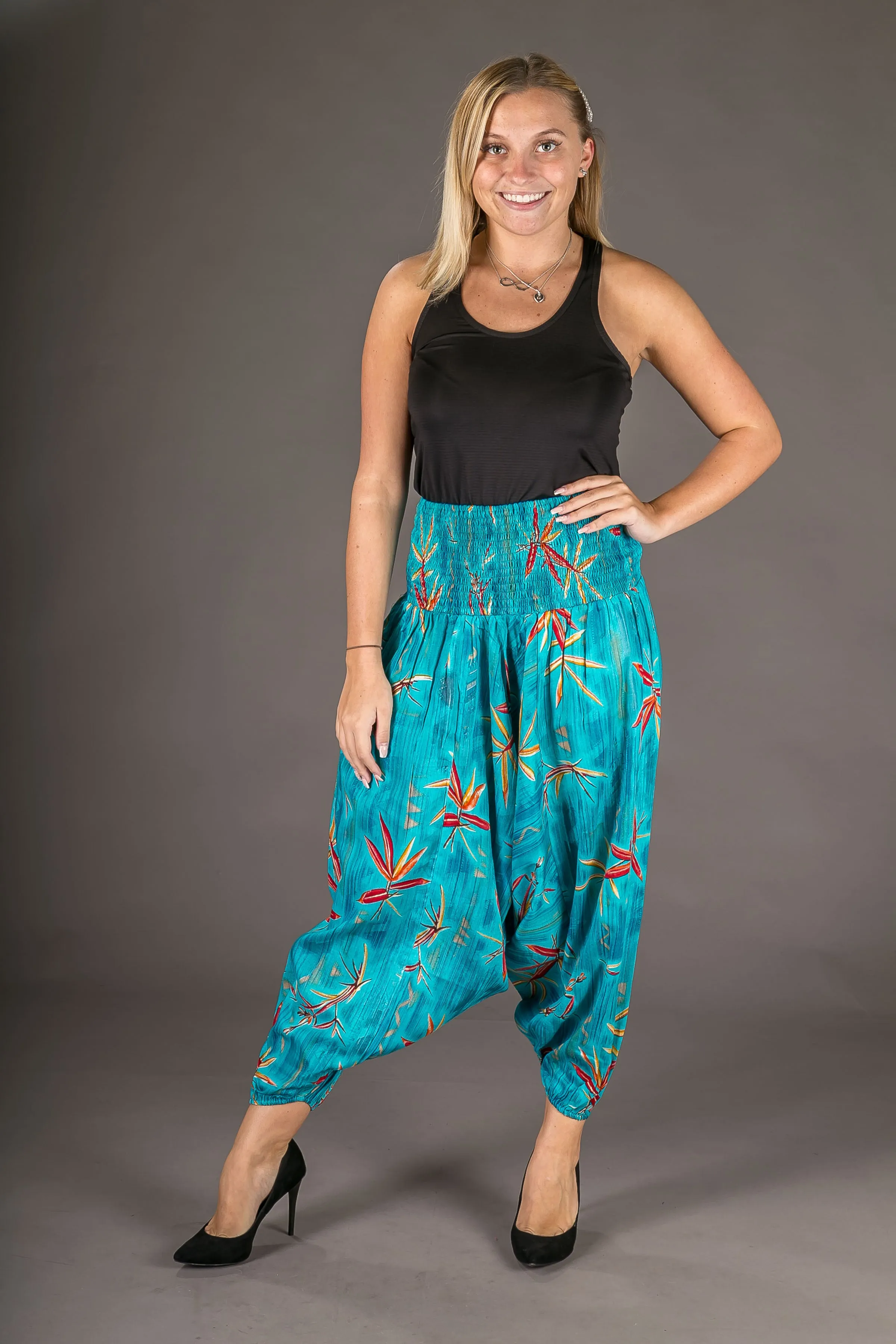 Blue Chilli Floral Print Cotton Harem Yoga Jumpsuit Pants