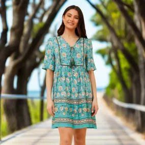 Boho Dress With Neck Ties - Sage