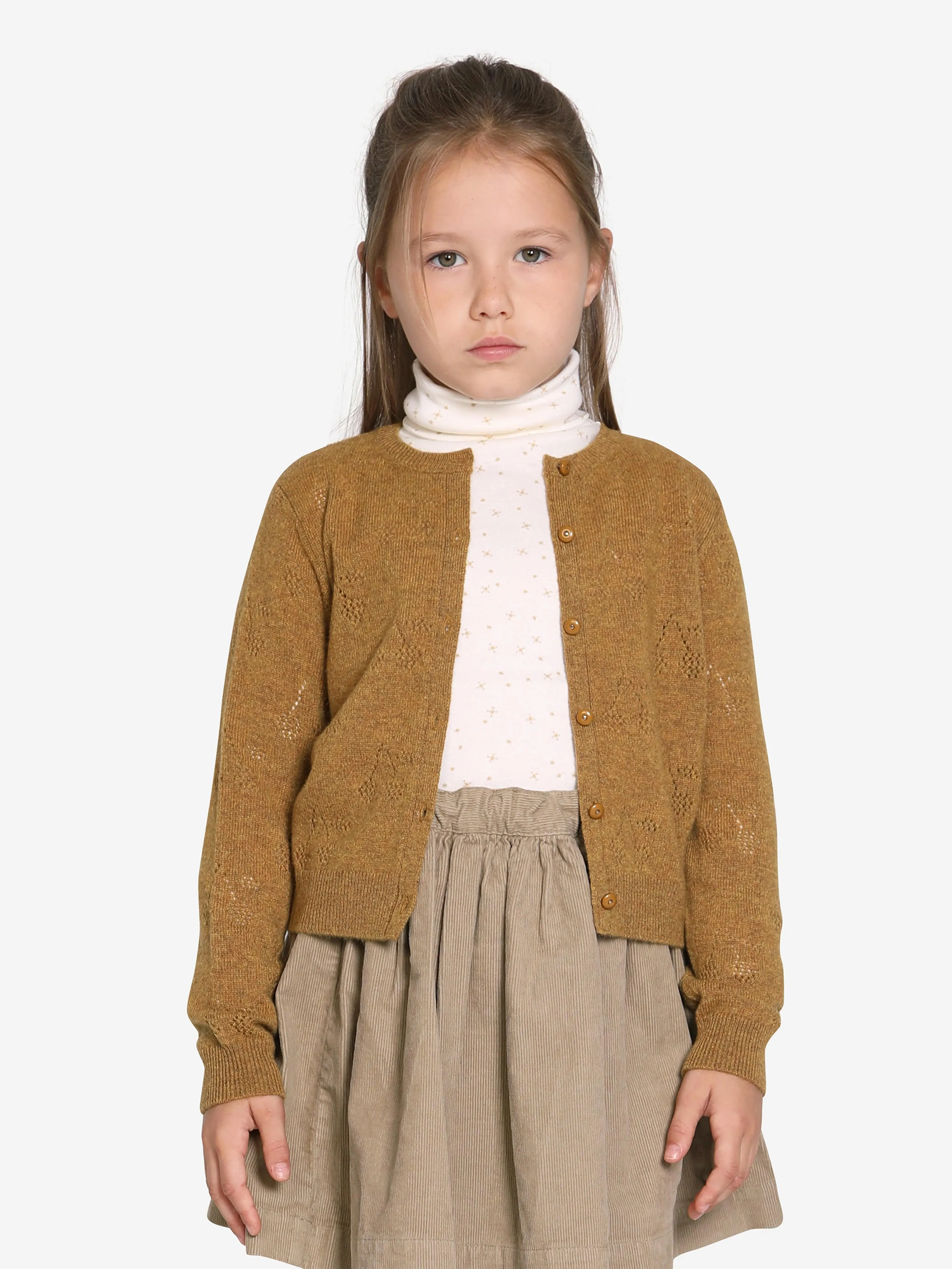 Bonpoint Girls Thindra Cashmere Cardigan in Brown