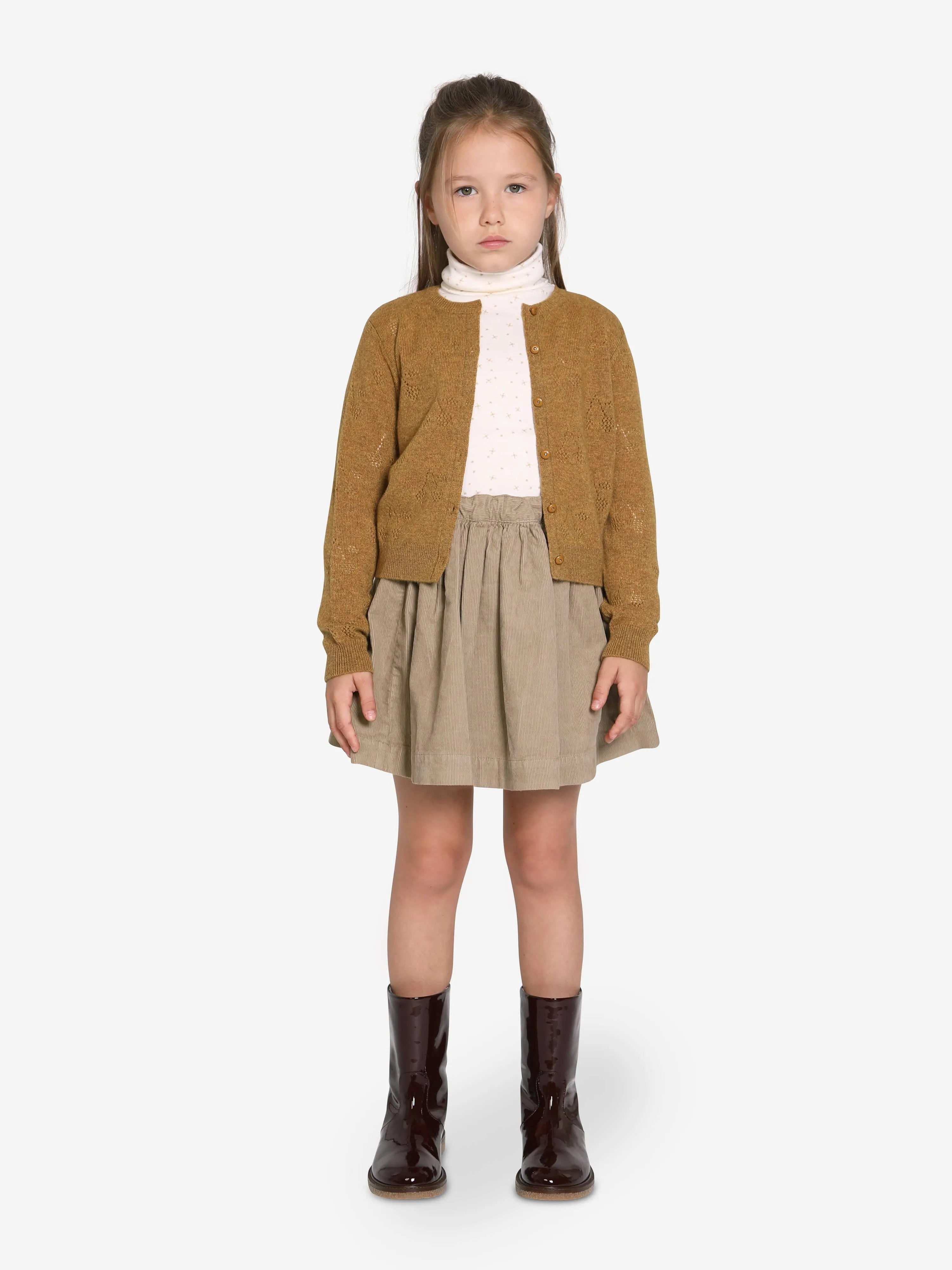 Bonpoint Girls Thindra Cashmere Cardigan in Brown