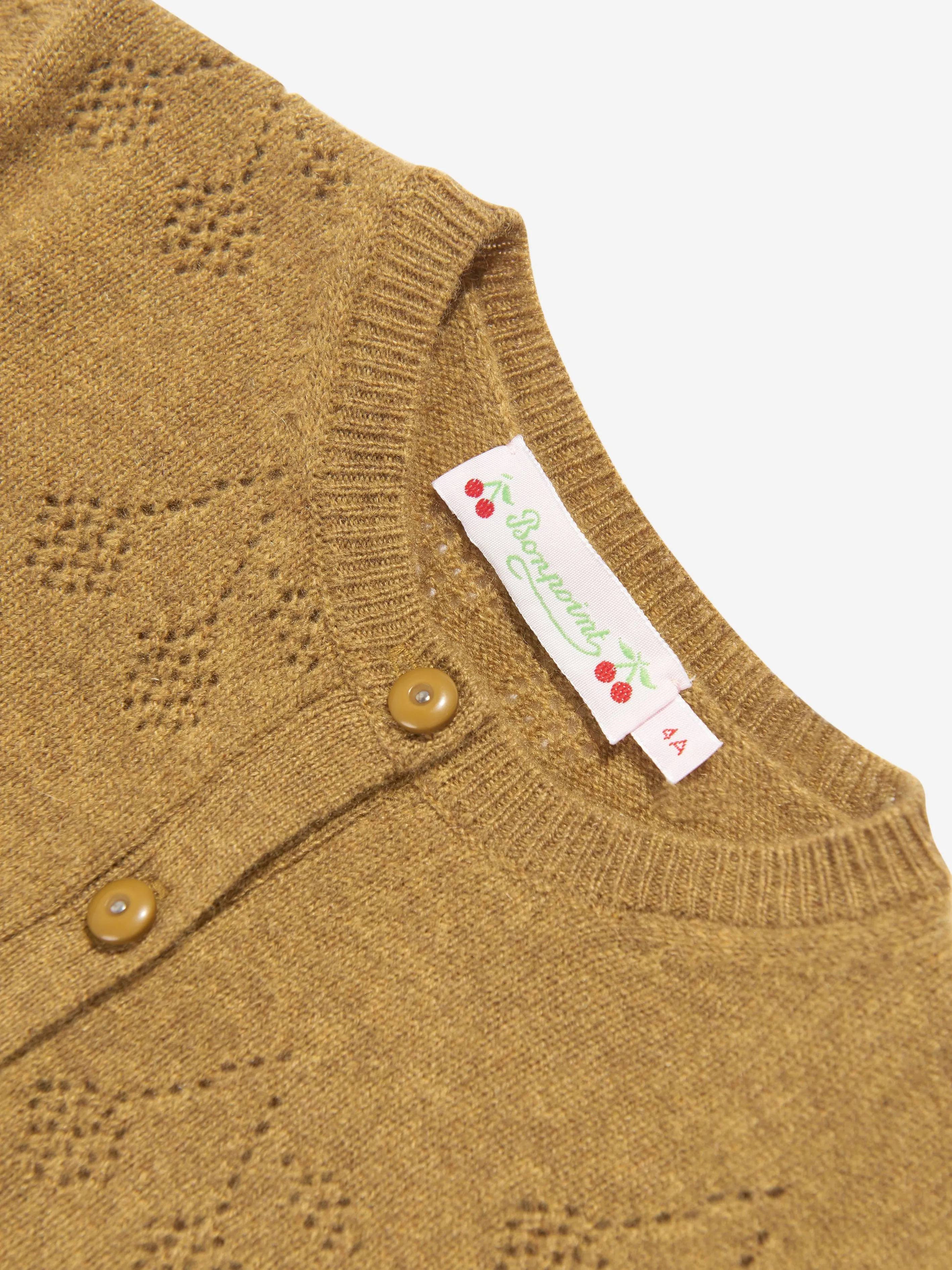 Bonpoint Girls Thindra Cashmere Cardigan in Brown