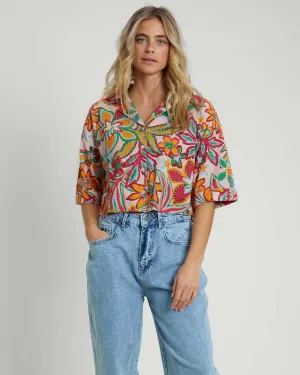 Botanical Seersucker Cotton Crop Shirt