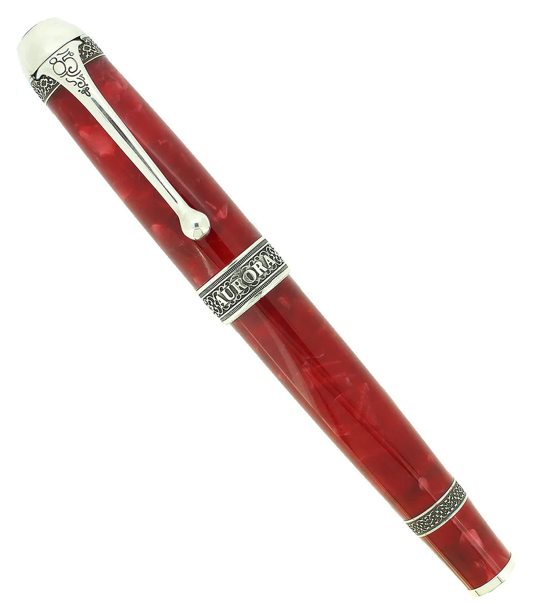 BOXED AURORA 85TH ANNIVERSARY LIMITED EDITION STERLING SILVER & RED MARBLED ROLLERBALL PEN