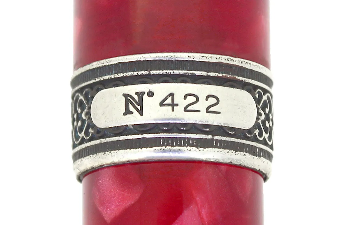 BOXED AURORA 85TH ANNIVERSARY LIMITED EDITION STERLING SILVER & RED MARBLED ROLLERBALL PEN