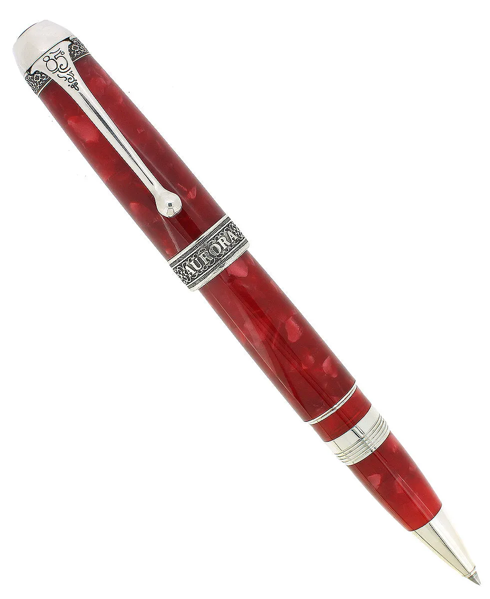 BOXED AURORA 85TH ANNIVERSARY LIMITED EDITION STERLING SILVER & RED MARBLED ROLLERBALL PEN