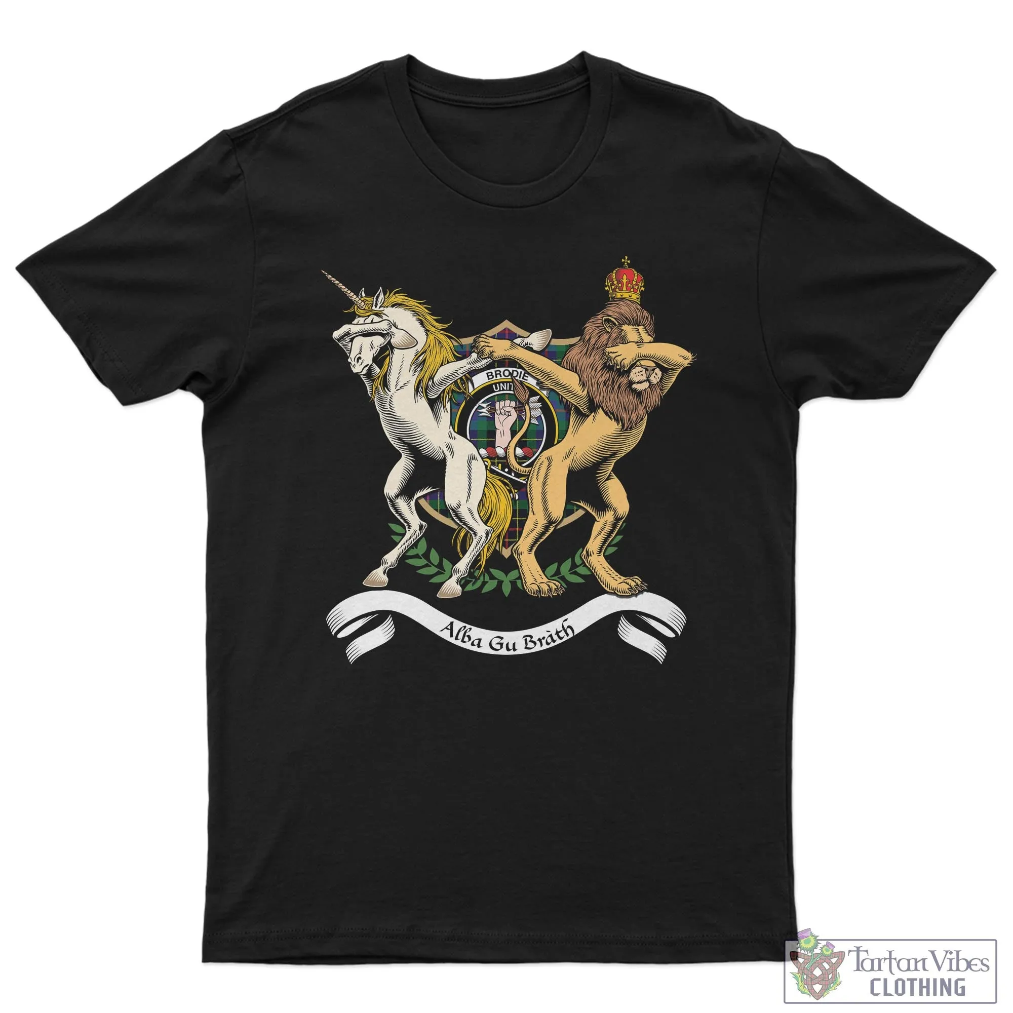 Brodie Hunting Modern Family Crest Cotton Men's T-Shirt with Scotland Royal Coat Of Arm Funny Style