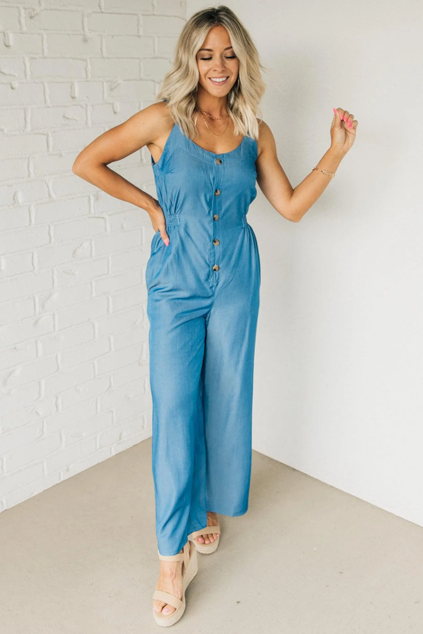 Button Front Tencel Jumpsuit