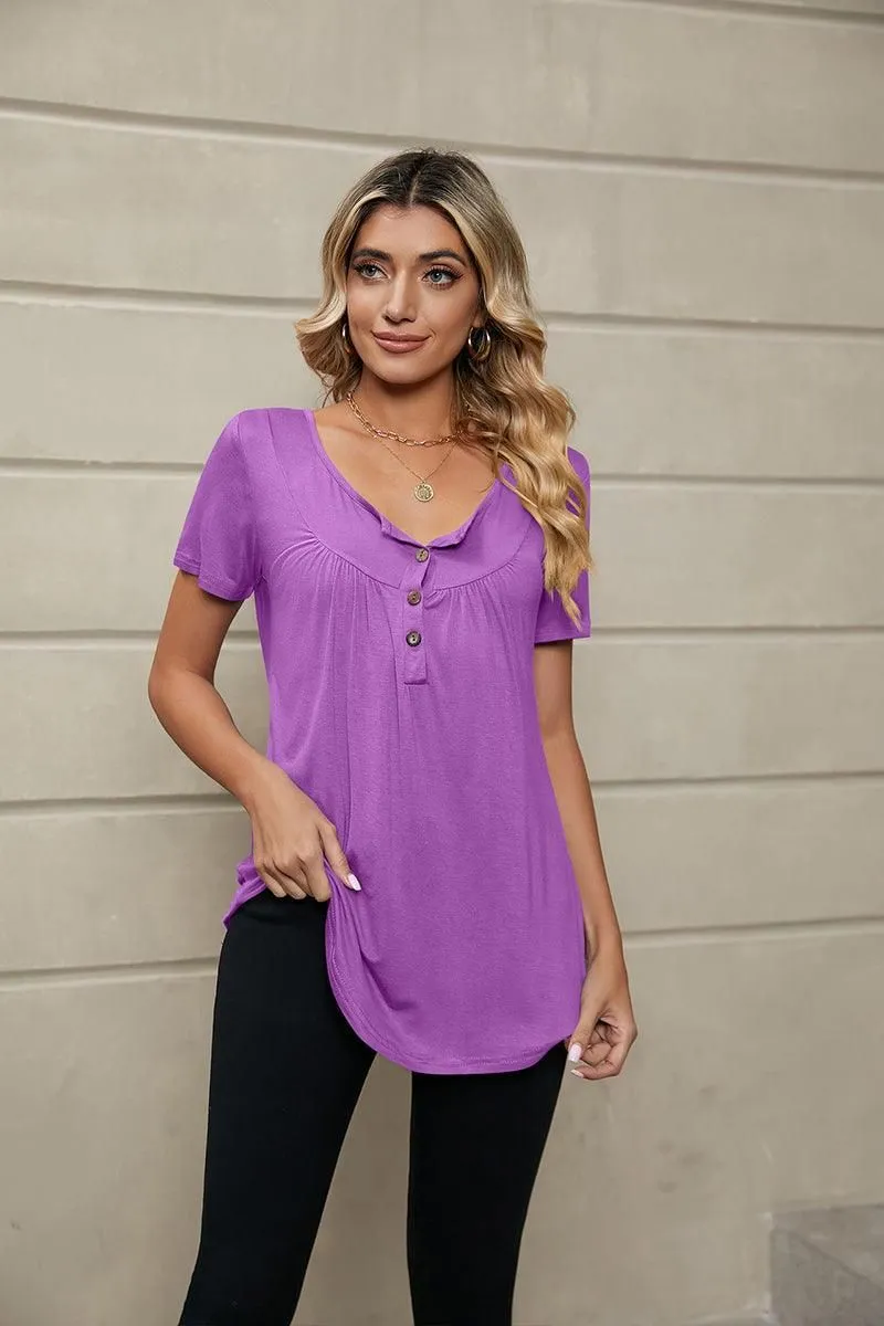 BUTTON NECK TUNIC TOP