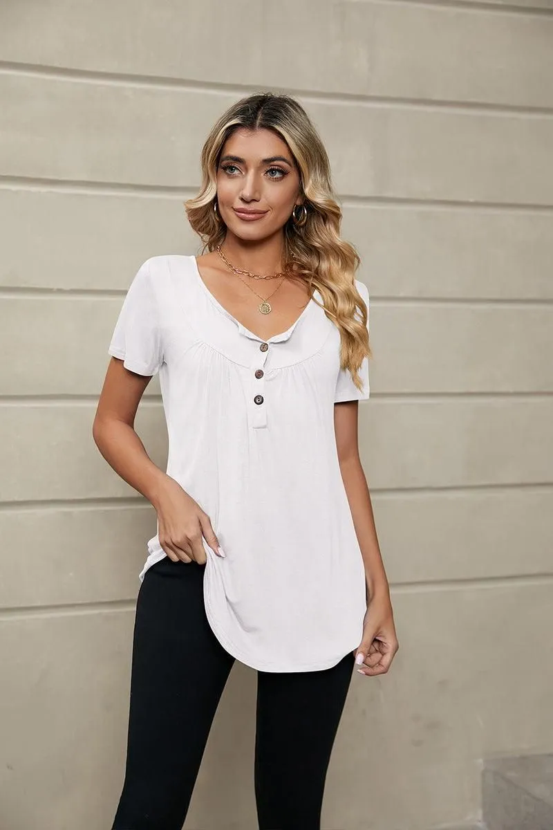 BUTTON NECK TUNIC TOP