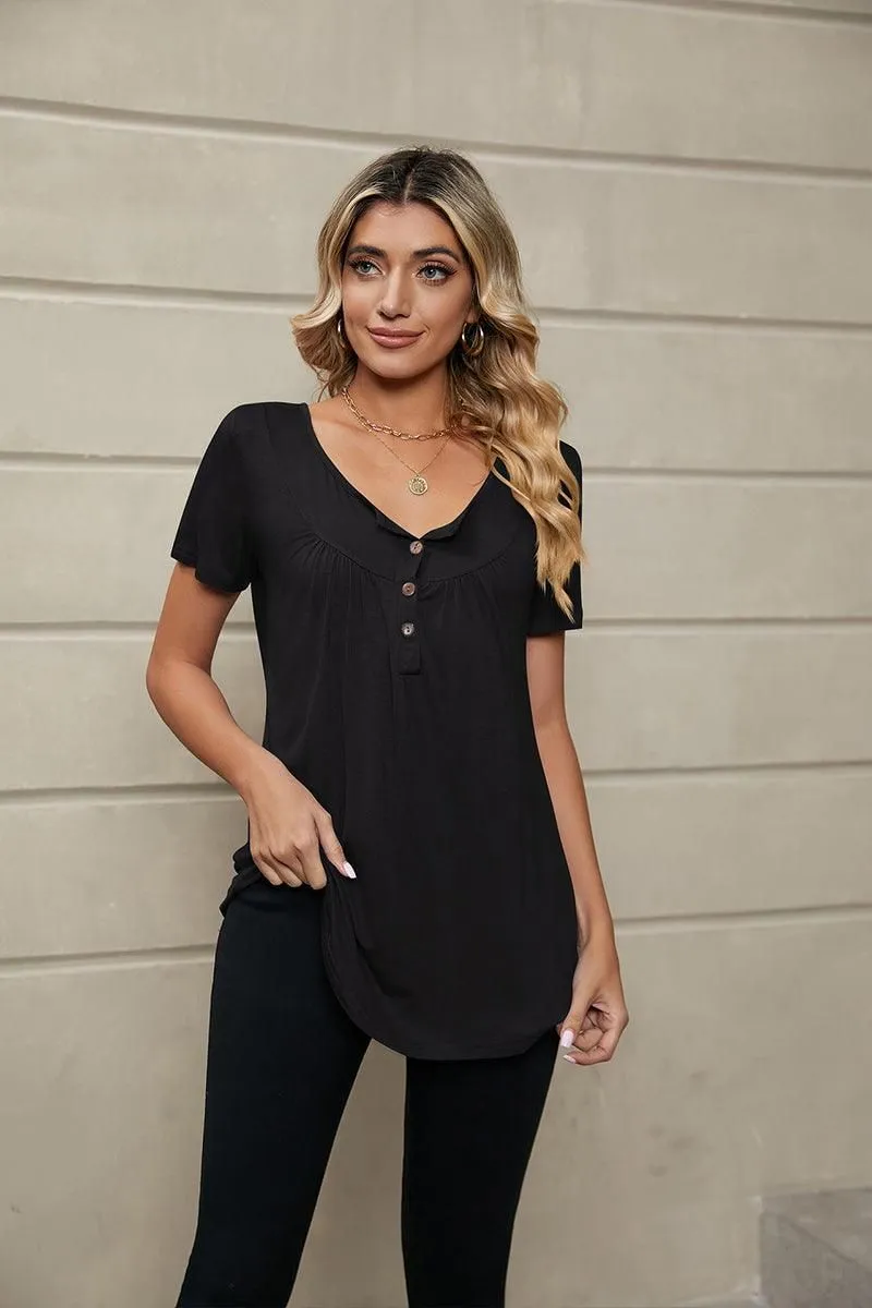 BUTTON NECK TUNIC TOP