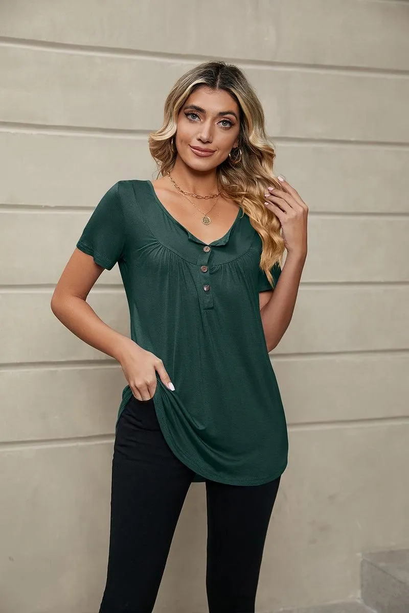 BUTTON NECK TUNIC TOP