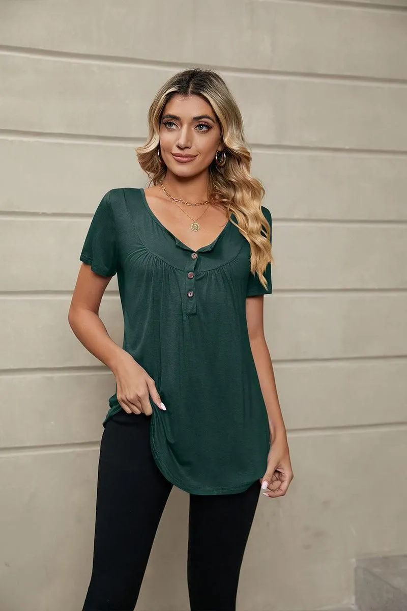 BUTTON NECK TUNIC TOP