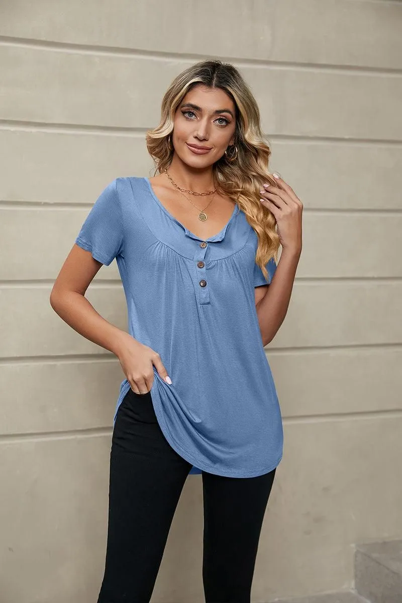 BUTTON NECK TUNIC TOP