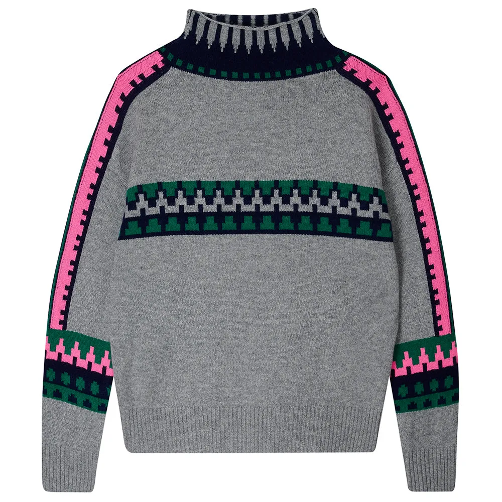 Cashmere Wool Fair Isle Breton in Grey