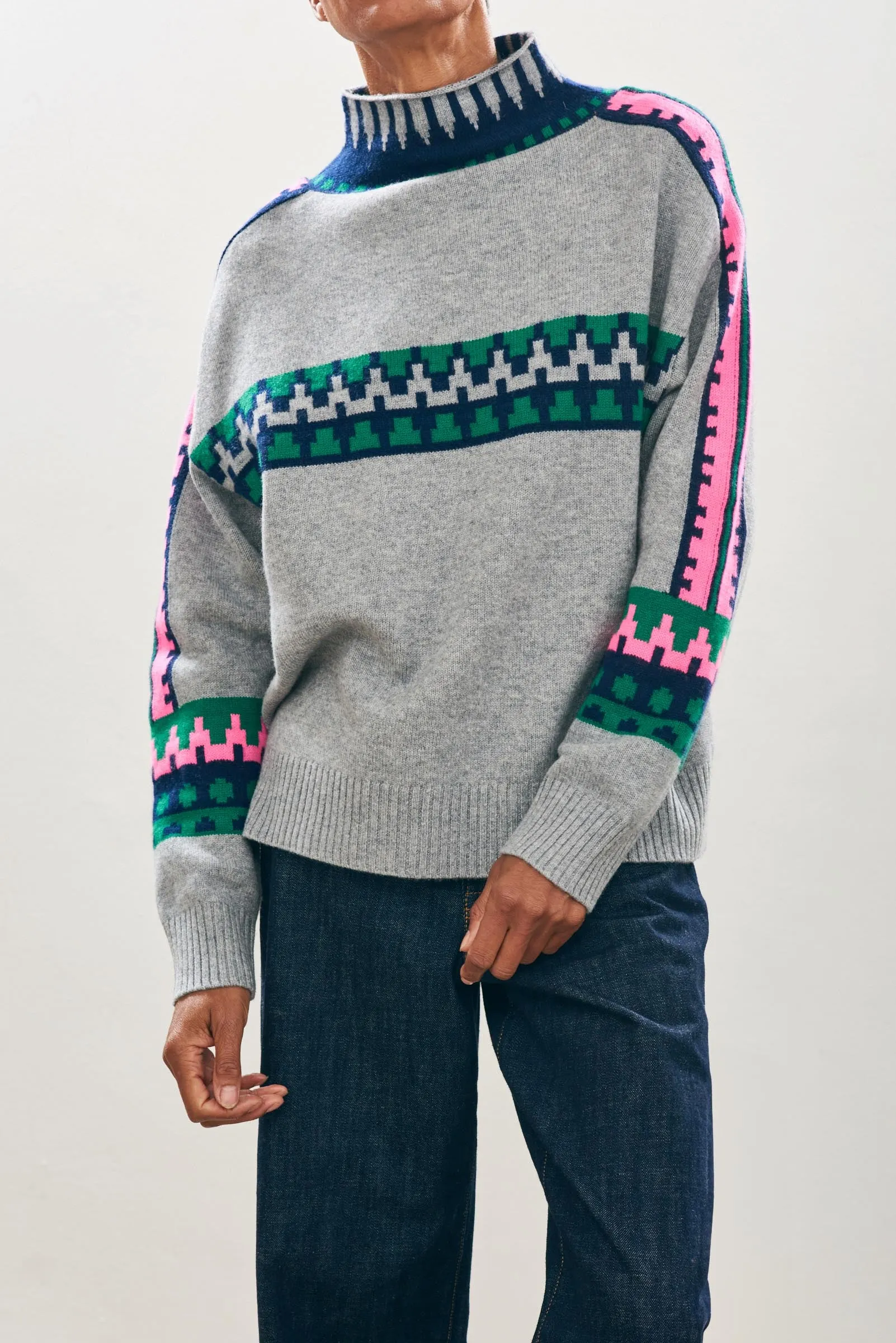 Cashmere Wool Fair Isle Breton in Grey