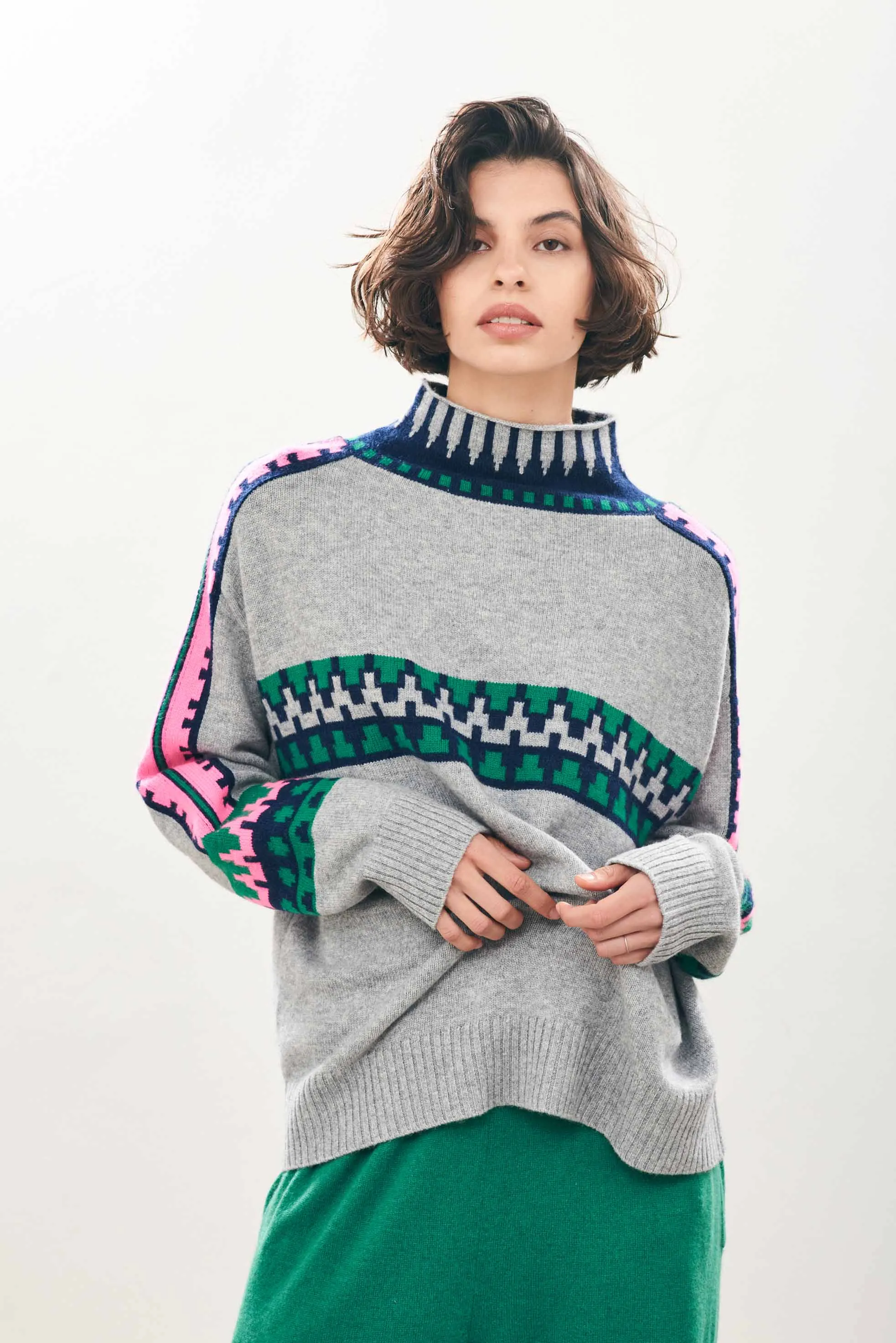 Cashmere Wool Fair Isle Breton in Grey